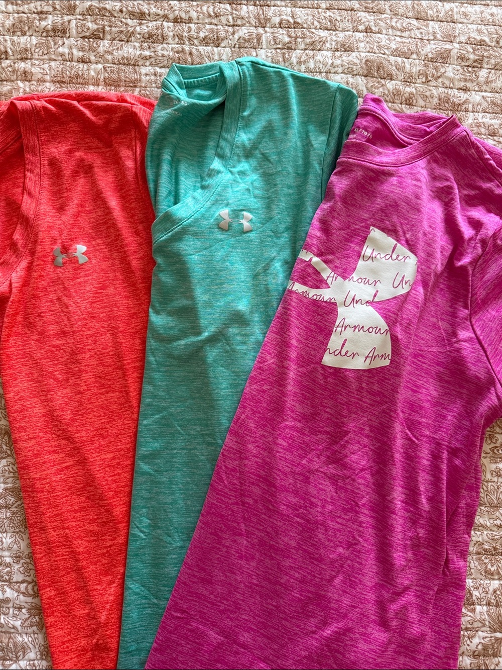 Under Armour Heathered Athletic Tees Bundle- Coral, Teal, Magenta